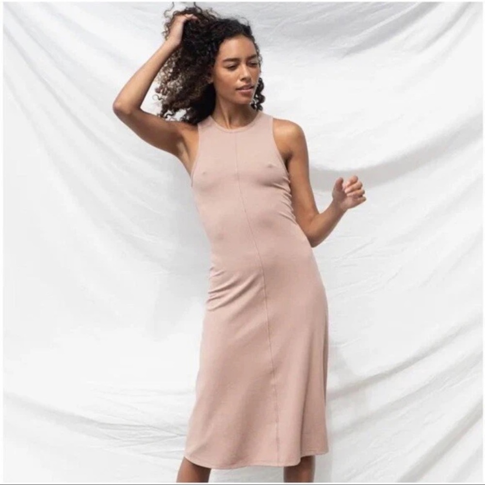 NEW LUNYA Women’s Restore Fitted Dress Bare / Otium Tan Heather Size: L